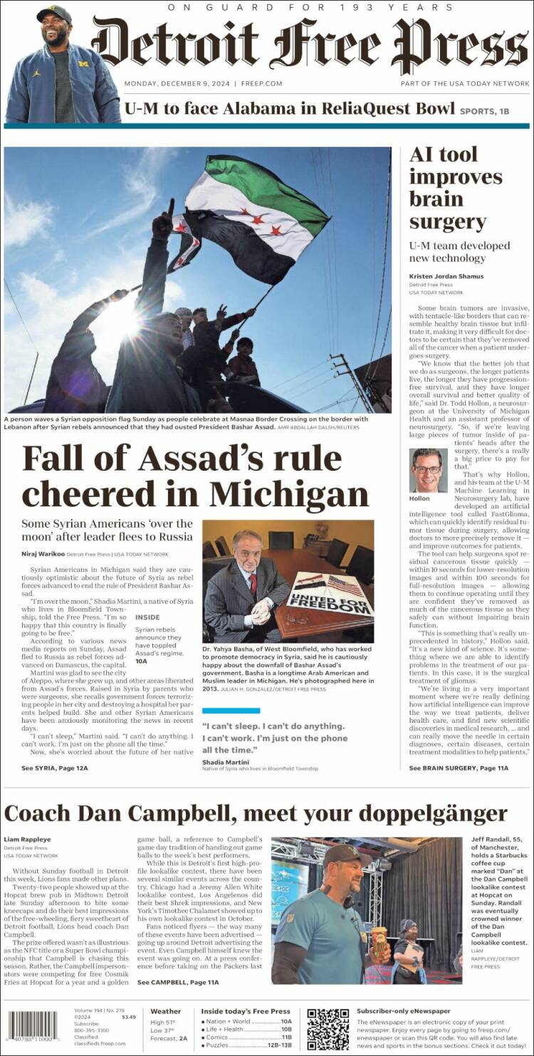 Portada de Detroit Free Press (USA)