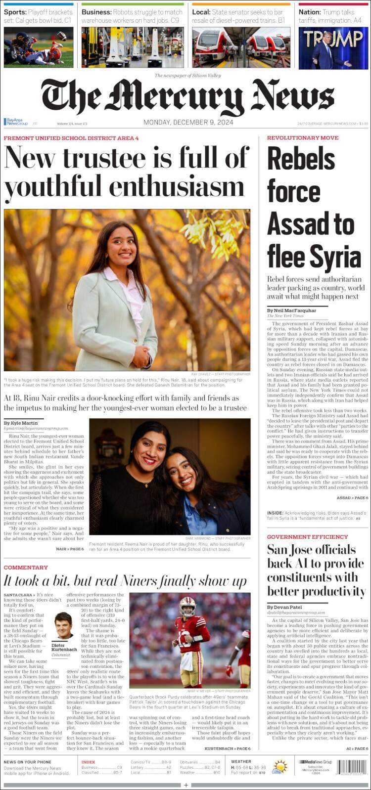 Portada de San Jose Mercury News (USA)