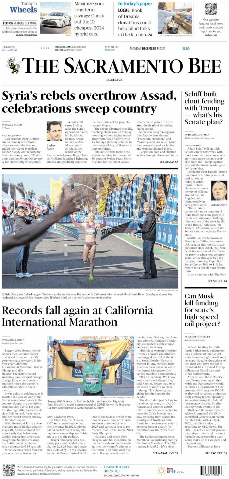 Portada de The Sacramento Bee (USA)