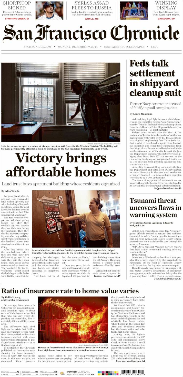 Portada de San Francisco Chronicle (USA)