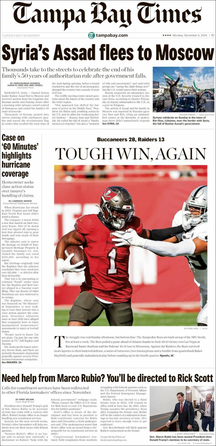 Portada de Tampa Bay Times (USA)