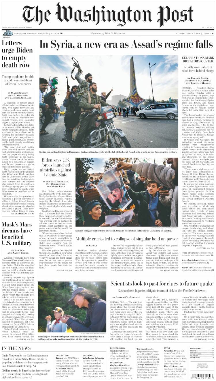 Portada de The Washington Post (USA)