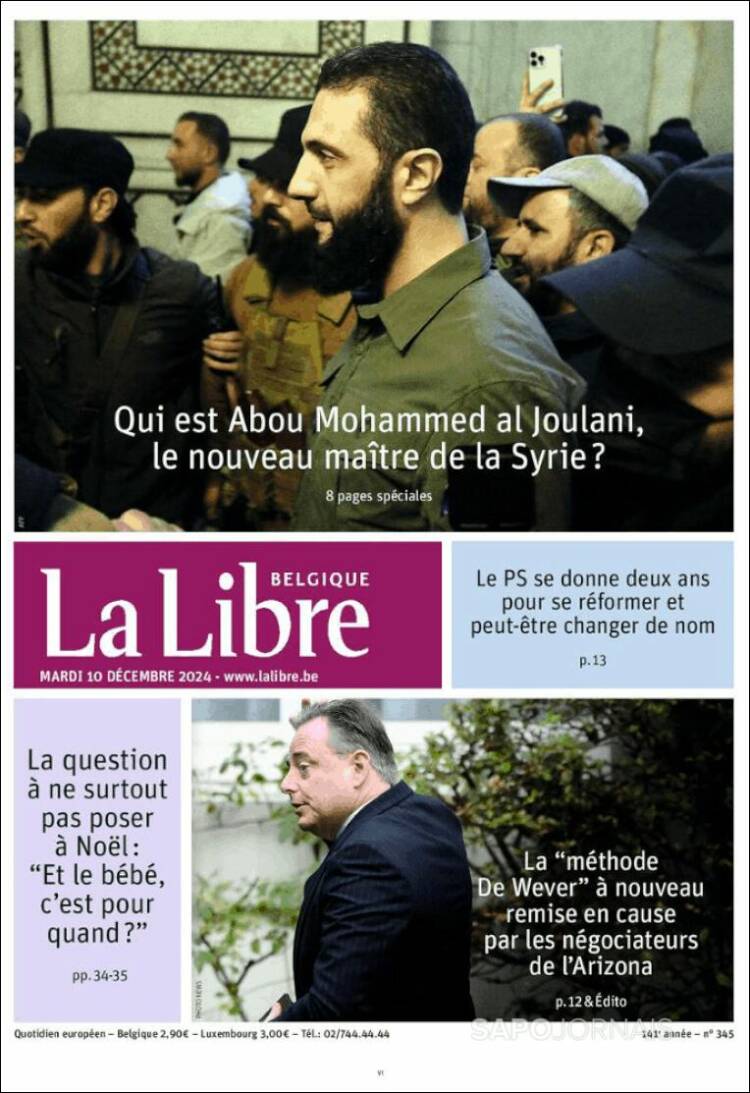 Portada de La Libre.be (B&eacute;lgica)