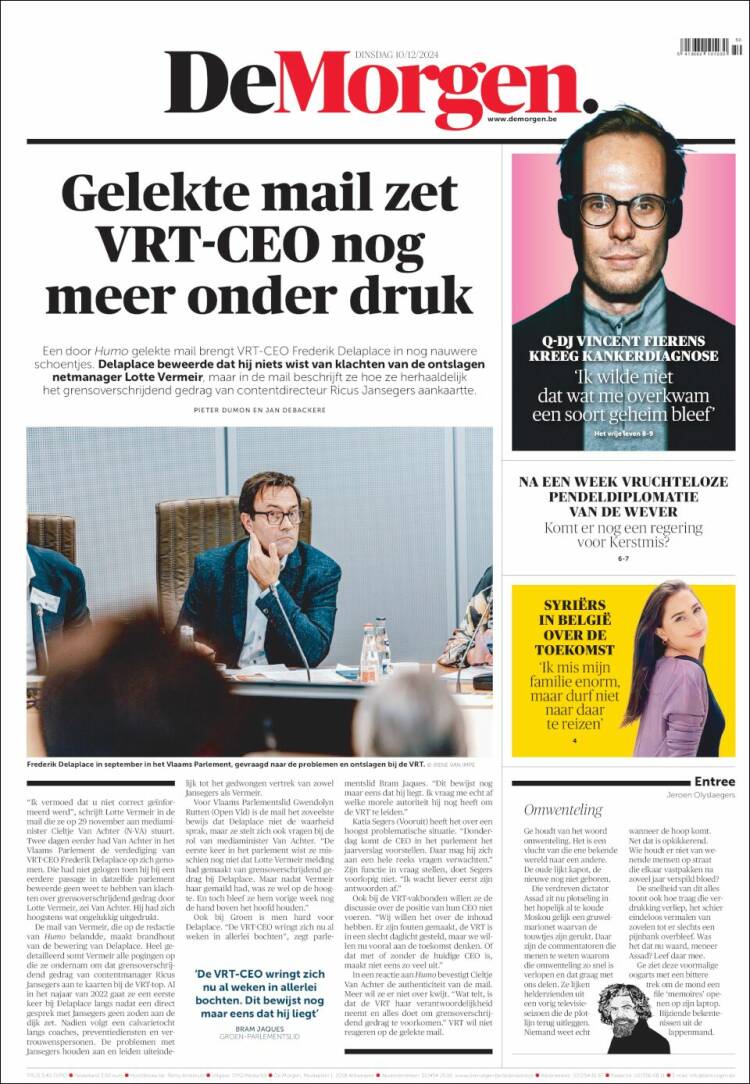 Portada de De Morgen (B&eacute;lgica)