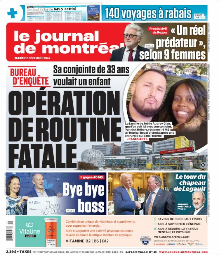 Portada de Le Journal de Montréal (Canadá)