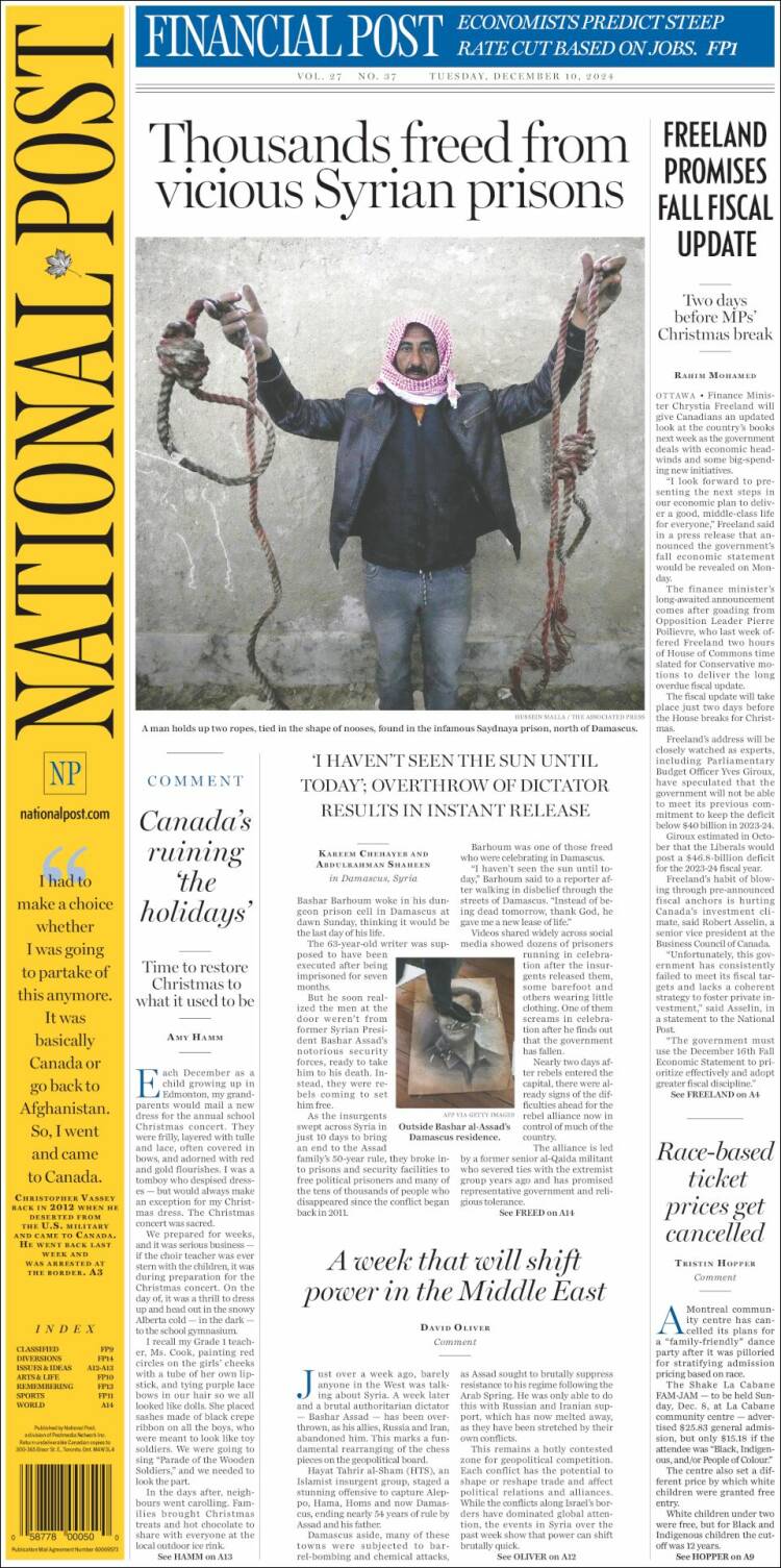 Portada de The National Post (Canadá)