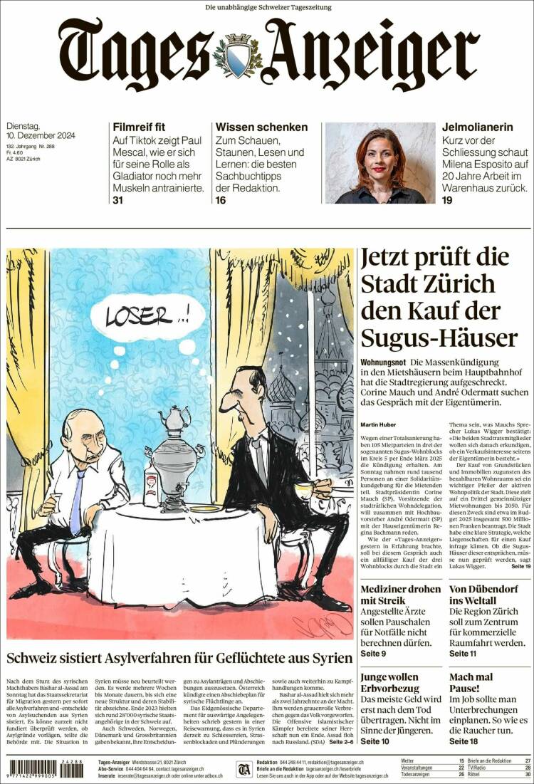 Portada de Tages-Anzeiger (Suiza)