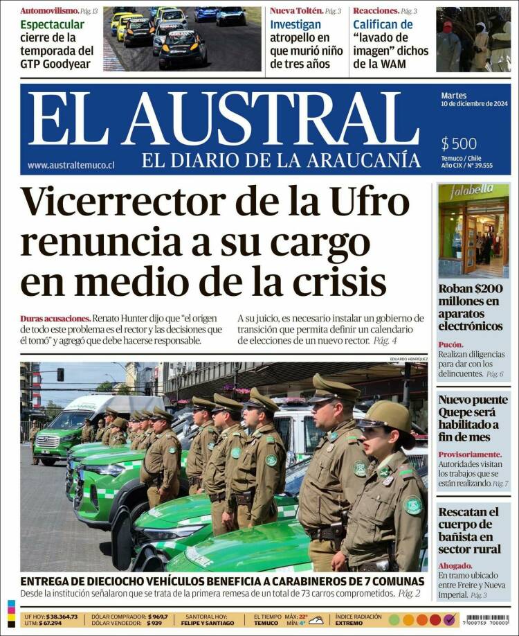 Portada de El Austral de Temuco (Chile)