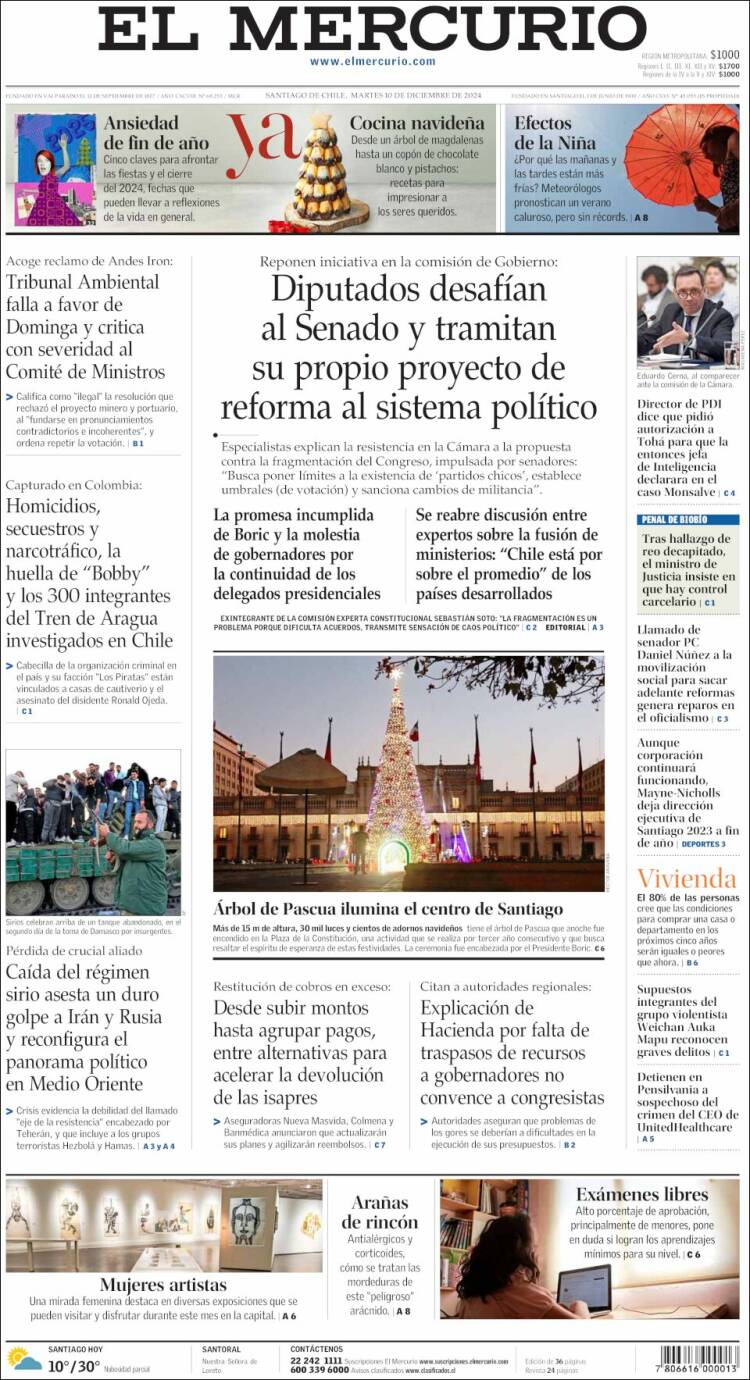 Portada de El Mercurio (Chile)