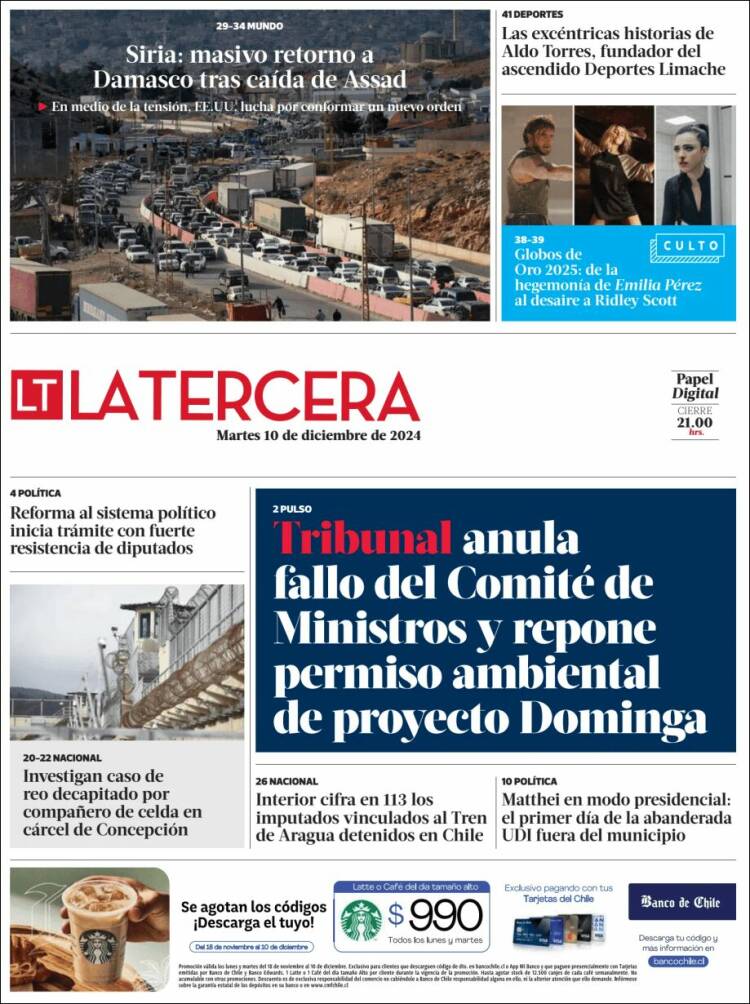 Portada de La Tercera (Chile)