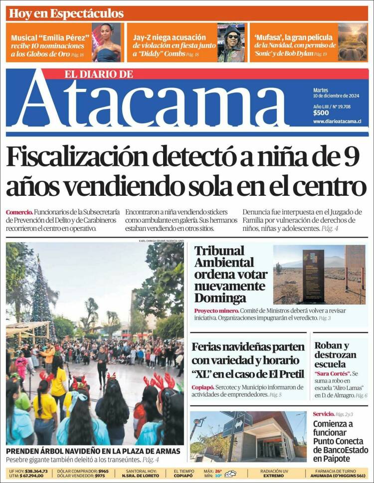 Portada de Diario de Atacama (Chile)