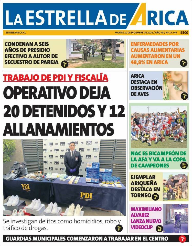 Portada de La Estrella de Arica (Chile)