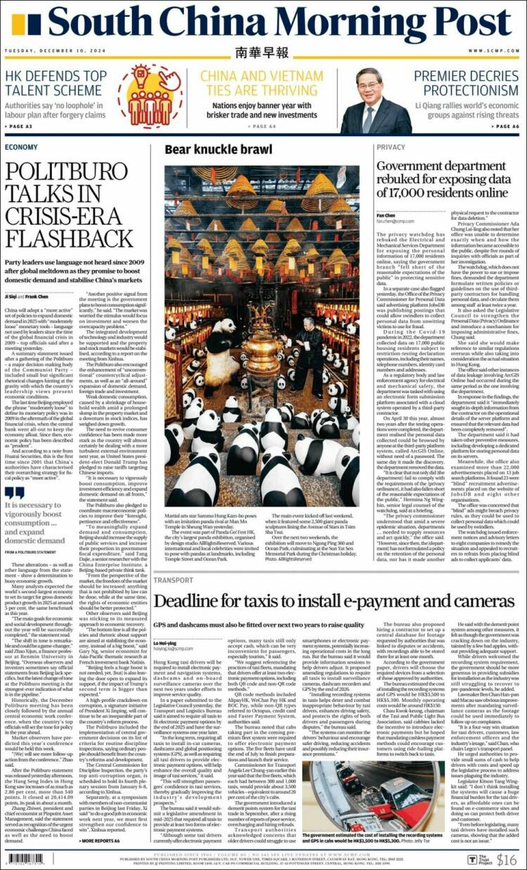 Portada de South China Morning Post (China)