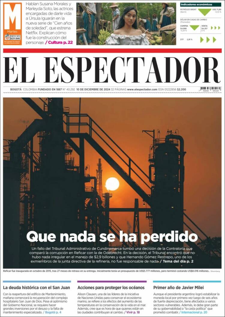 Portada de El Espectador (Colombia)