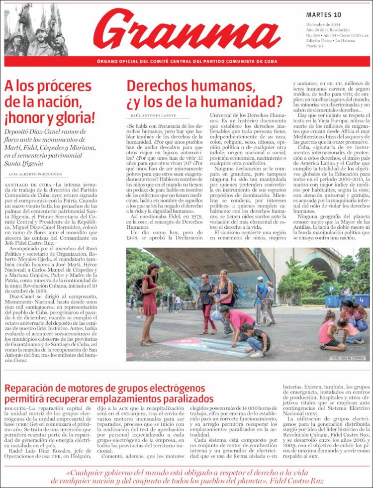 Portada de Granma (Cuba)