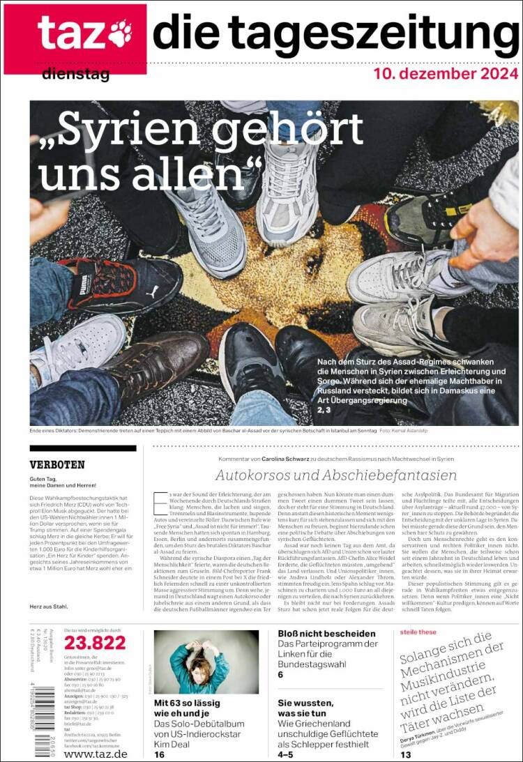 Portada de Die Tageszeitung (Alemania)