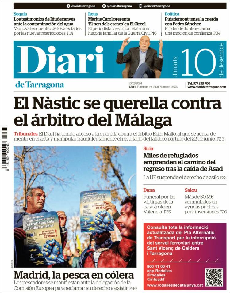 Portada de Diari de Tarragona (España)