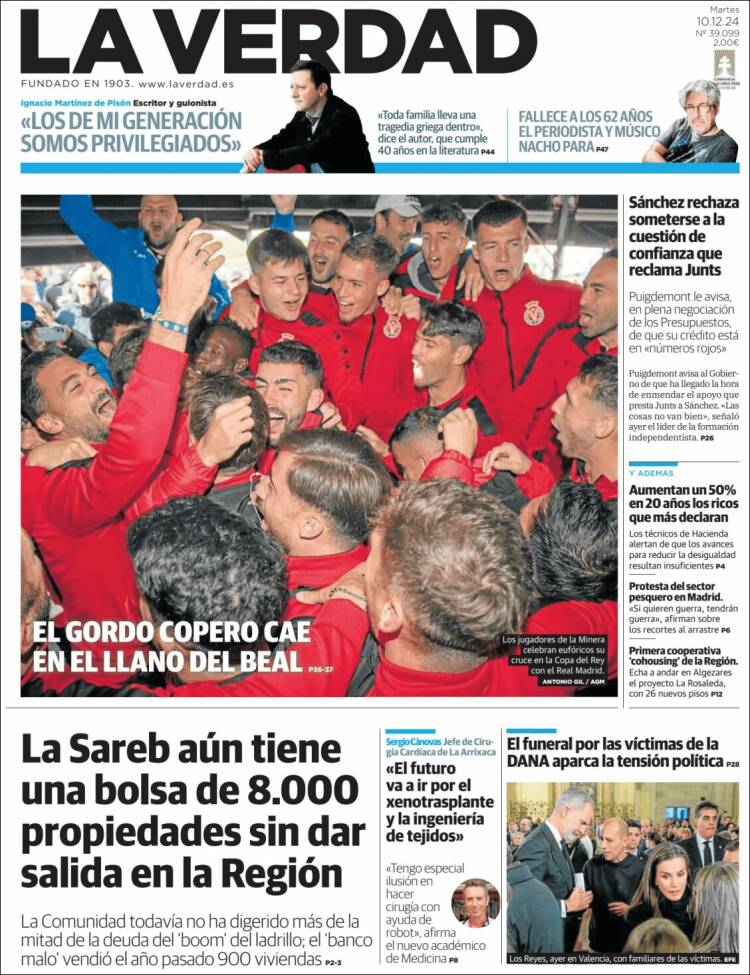 Portada de La Verdad de Murcia (España)