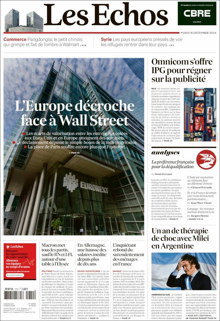 Portada de Les Echos (France)
