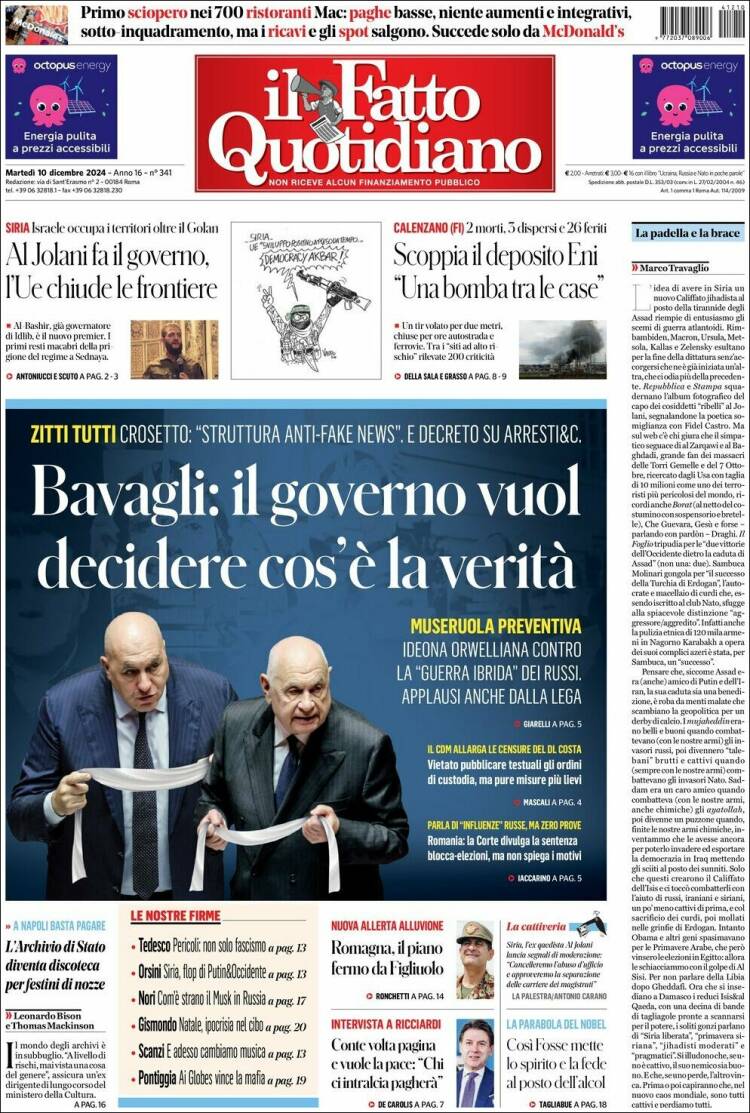 Portada de Il Fatto Quotidiano (Italia)