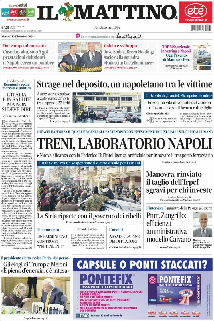 Portada de Il Mattino (Italia)