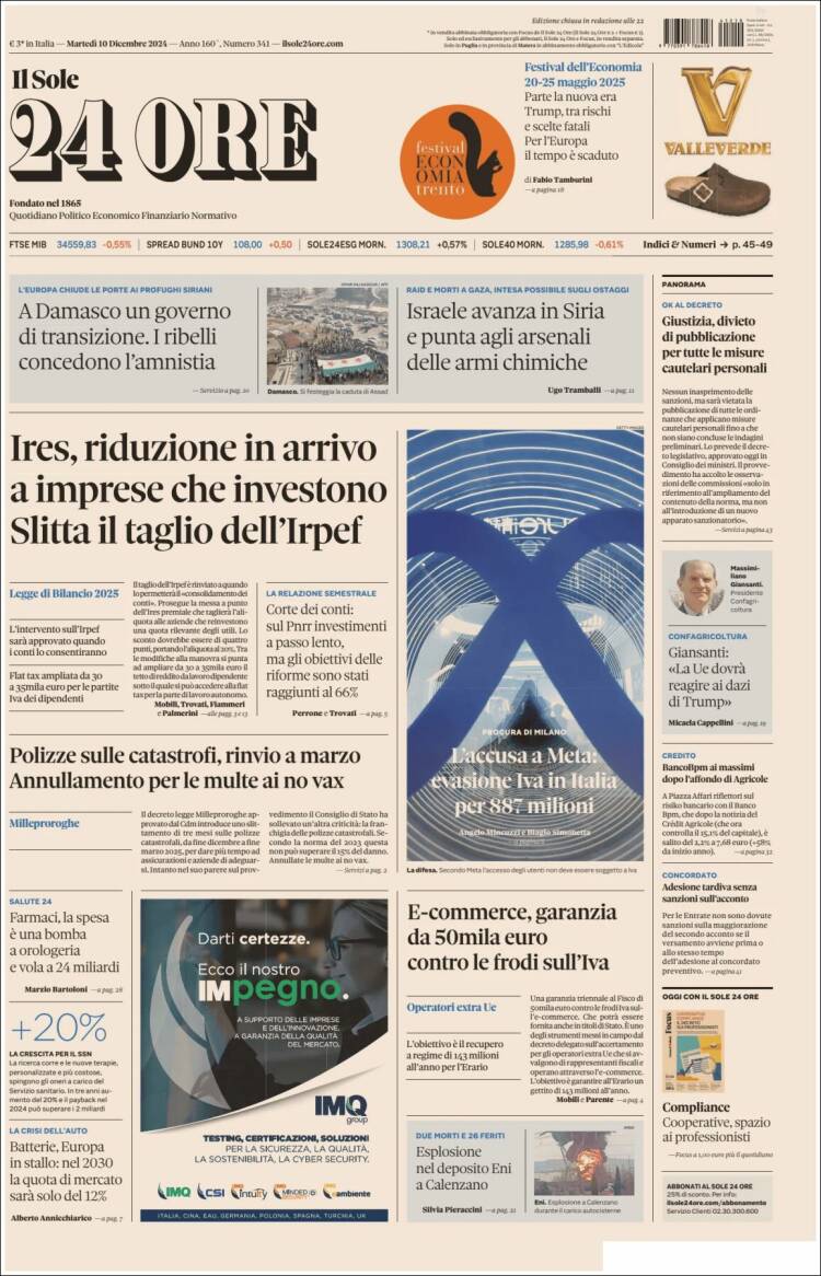 Portada de Il Sole 24 ORE (Italia)
