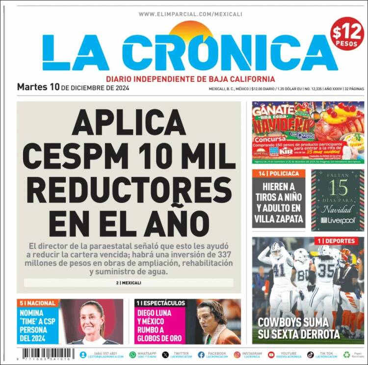 Portada de La Crónica de Baja California (M&eacute;xico)