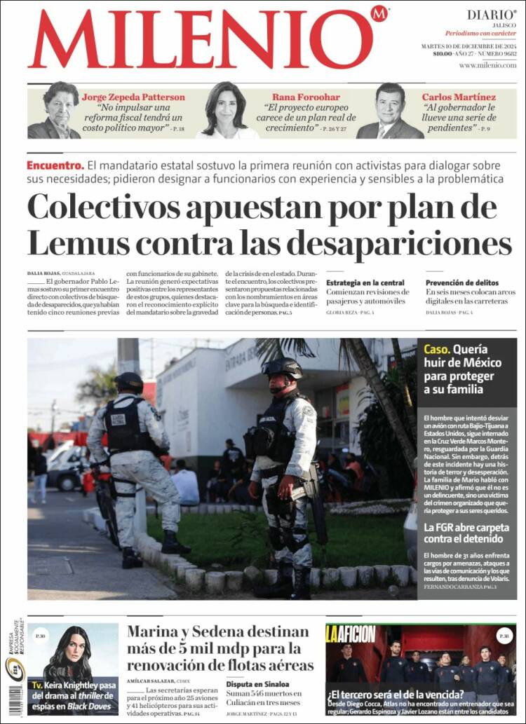 Portada de Milenio - Jalisco (M&eacute;xico)