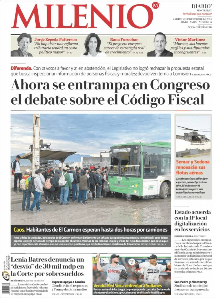 Portada de Milenio de Monterrey (M&eacute;xico)