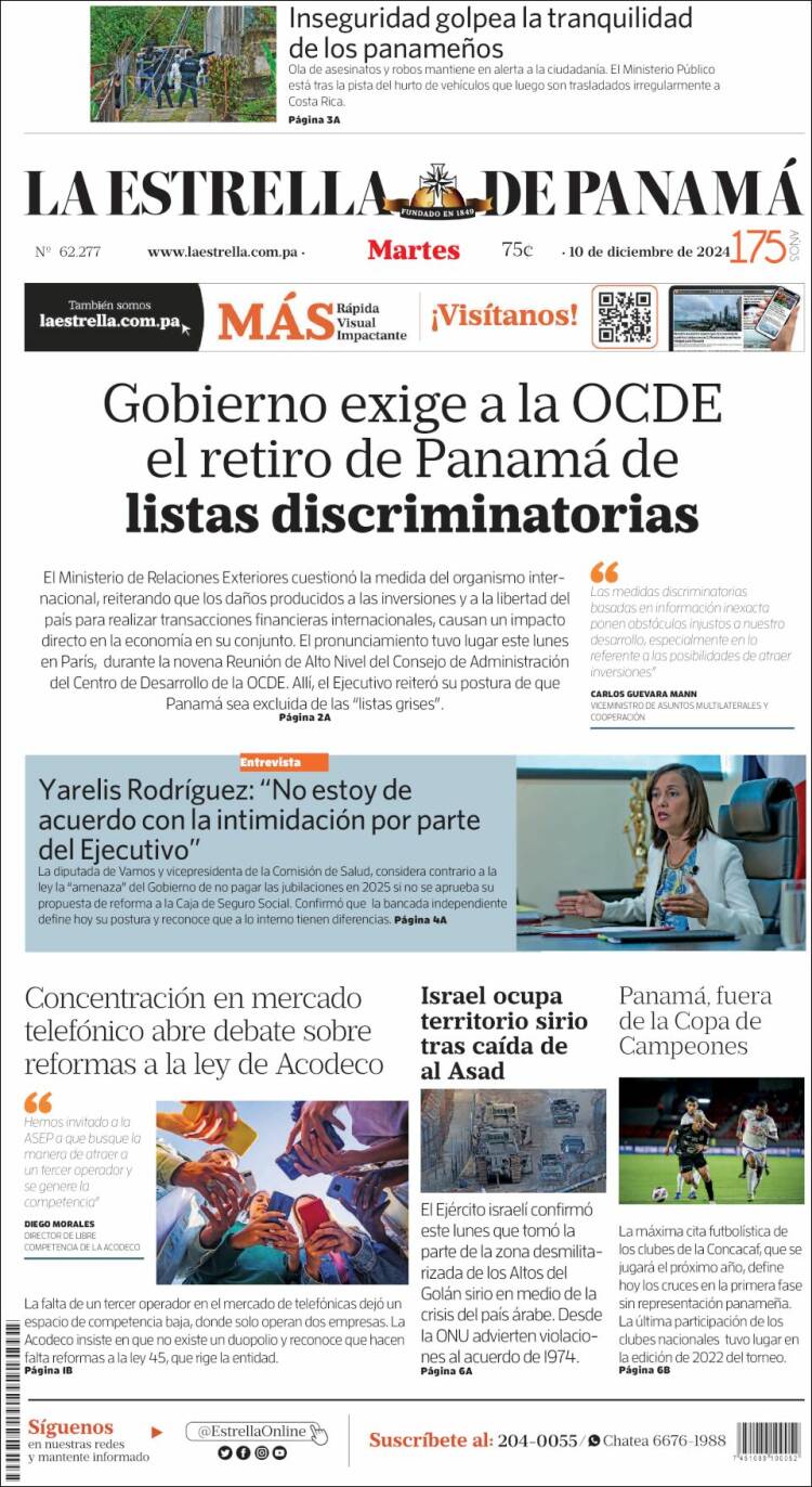 Portada de La Estrella de Panamá (Panam&aacute;)