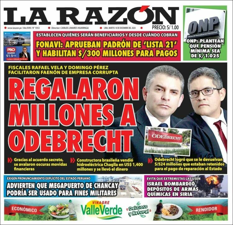 Portada de La Razón (Per&uacute;)