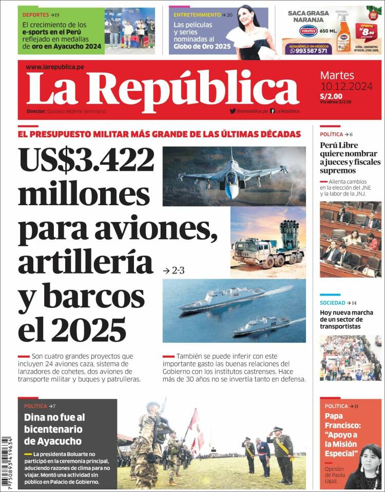 Portada de La Republica (Per&uacute;)