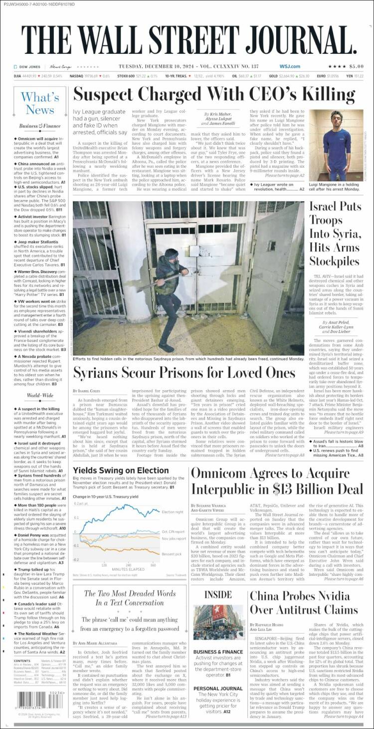 Portada de Wall Street Journal (USA)