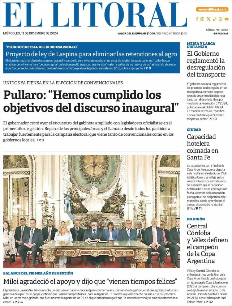 Portada de Diario El Litoral (Argentina)