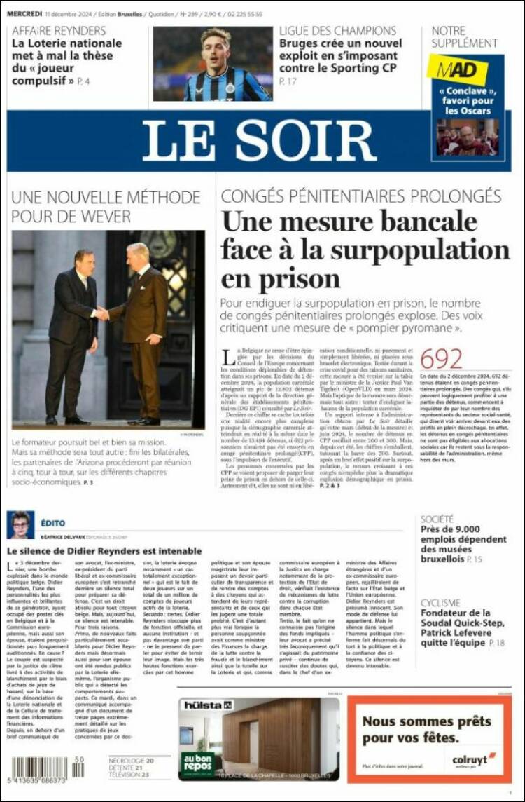 Portada de Le Soir (Belgium)