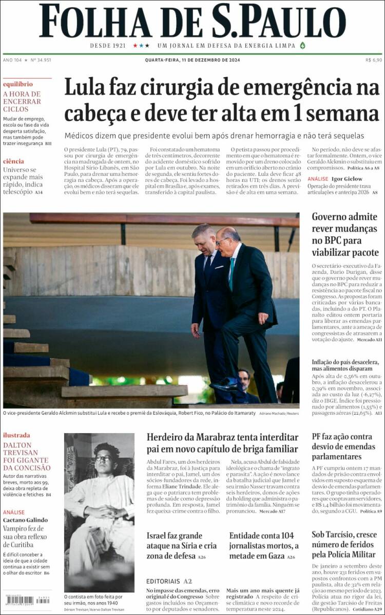 Portada de Folha de São Paulo (Brasil)