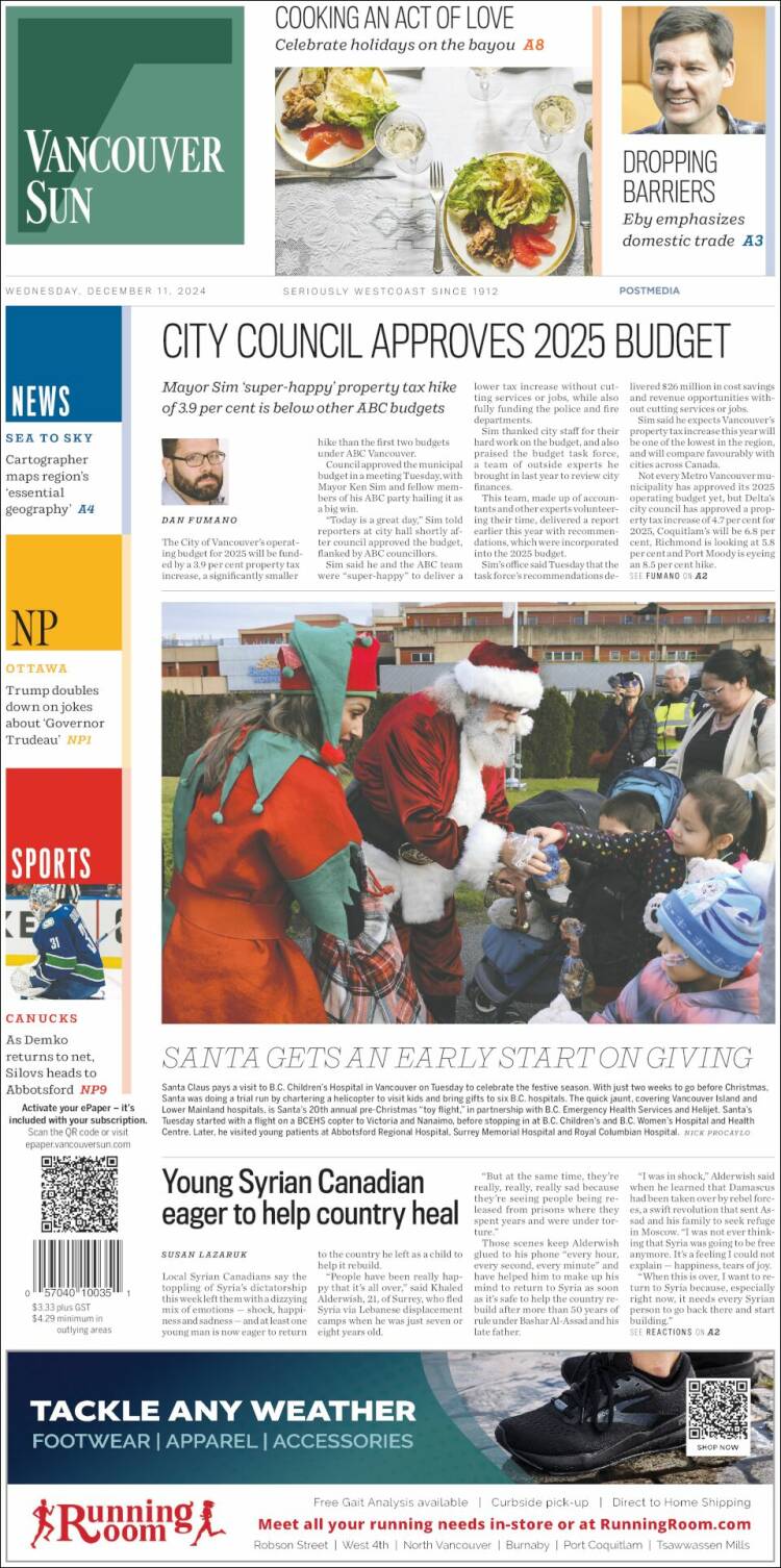 Portada de The Vancouver Sun (Canada)
