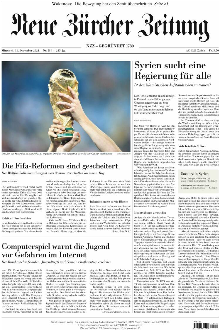 Portada de Neue Zürcher Zeitung (Switzerland)