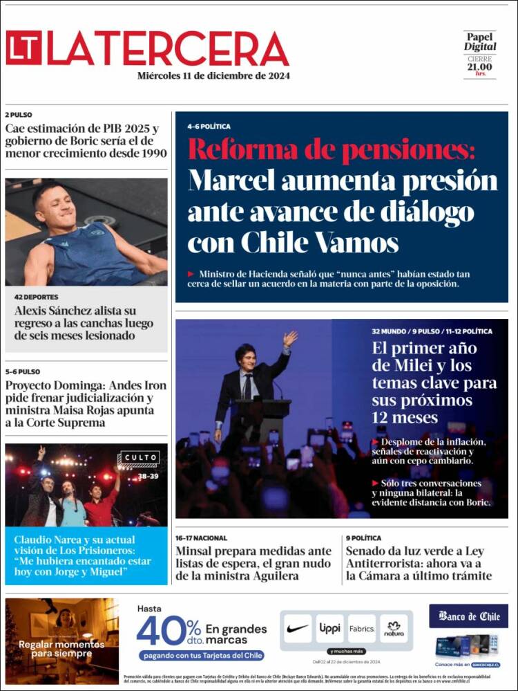 Portada de La Tercera (Chile)