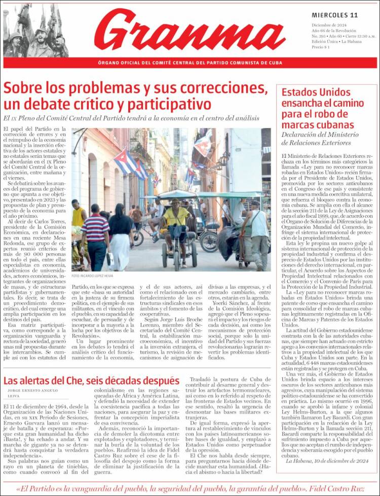 Portada de Granma (Cuba)