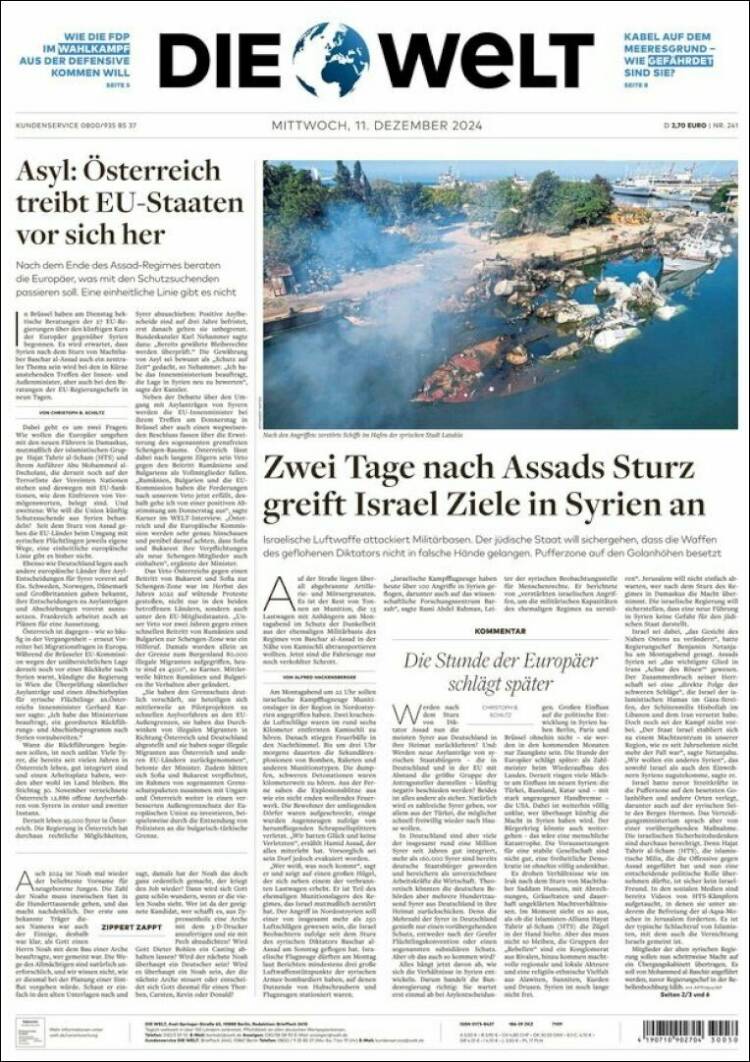 Portada de Die Welt (Germany)