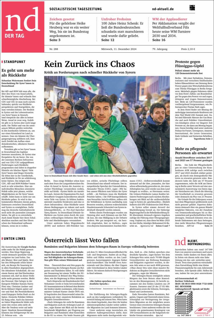 Portada de Neues Deutschland (Germany)