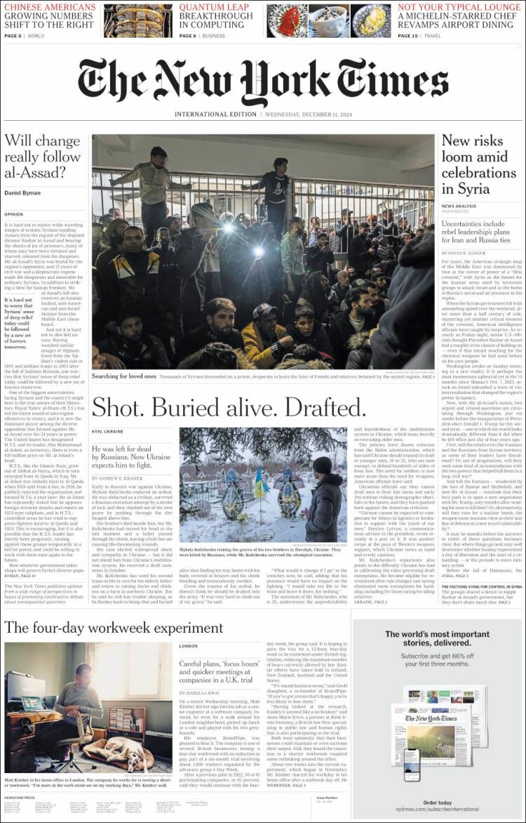 Portada de International New York Times (Europe)