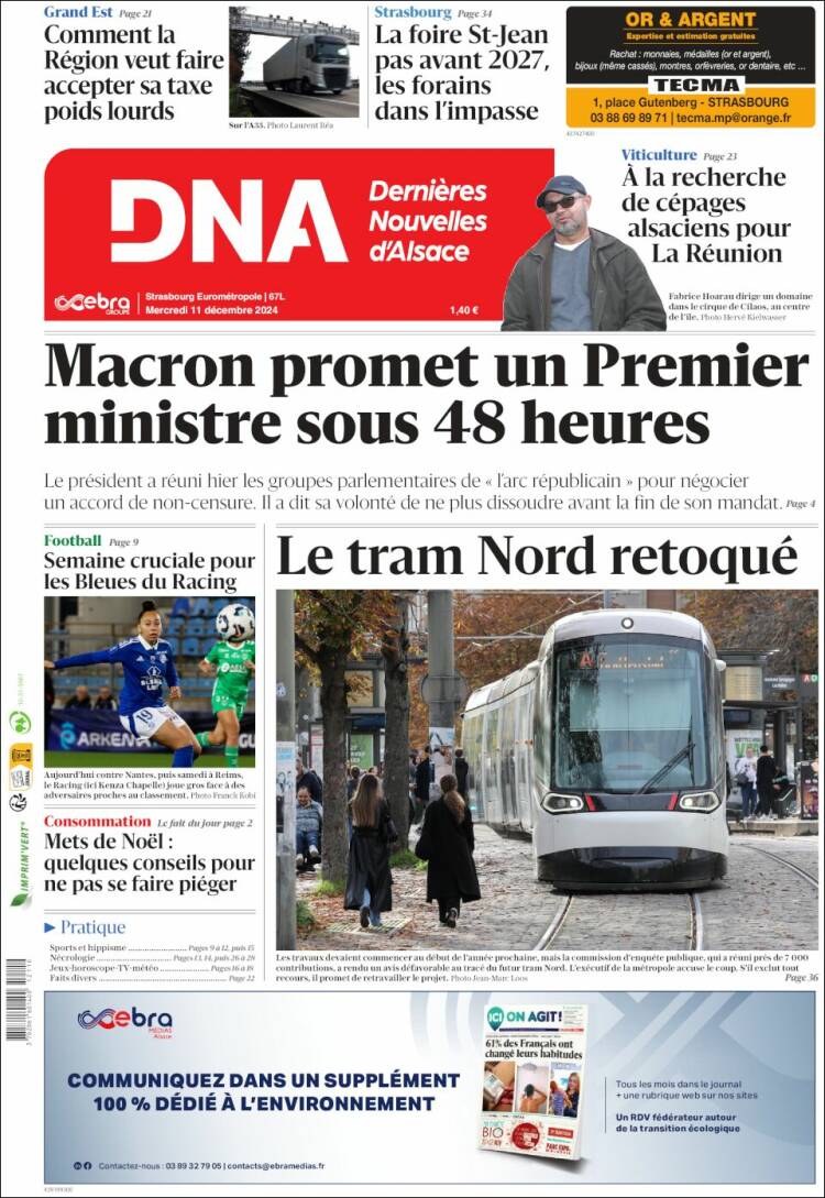 Portada de Les Dernières Nouvelles d'Alsace (France)
