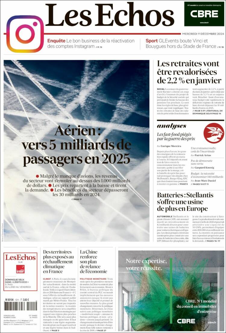 Portada de Les Echos (France)