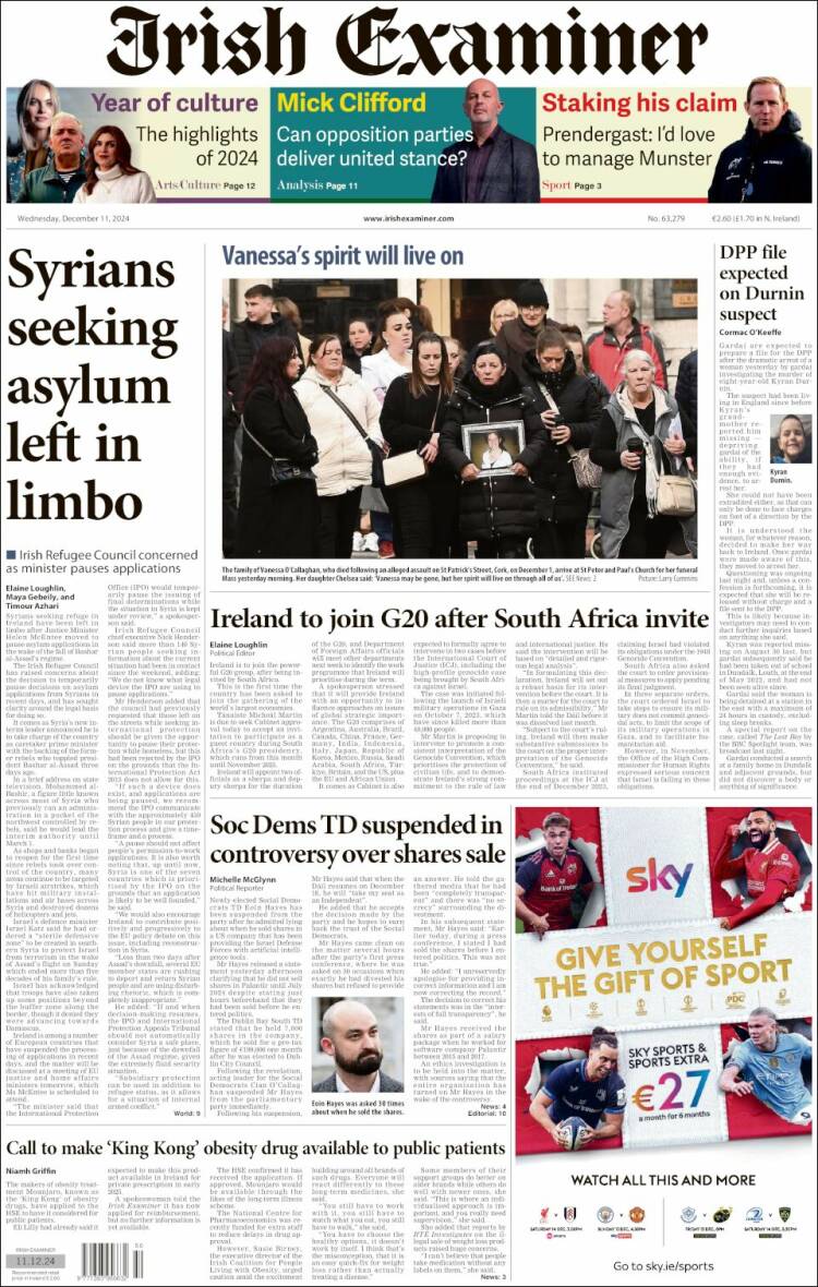 Portada de Irish Examiner (Ireland)