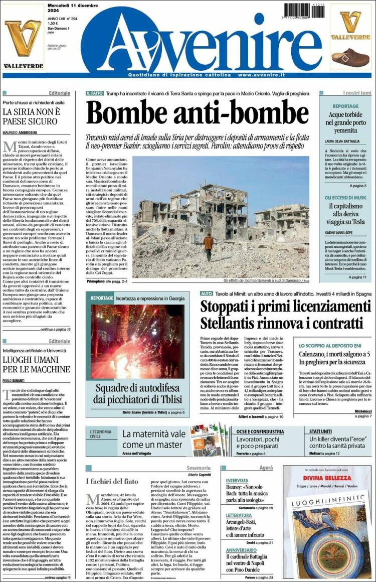 Portada de Avvenire (Italia)