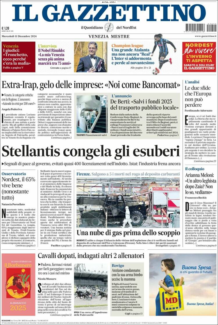 Portada de Il Gazzettino (Italy)