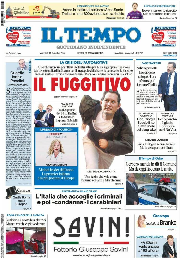 Portada de Il Tempo (Italia)