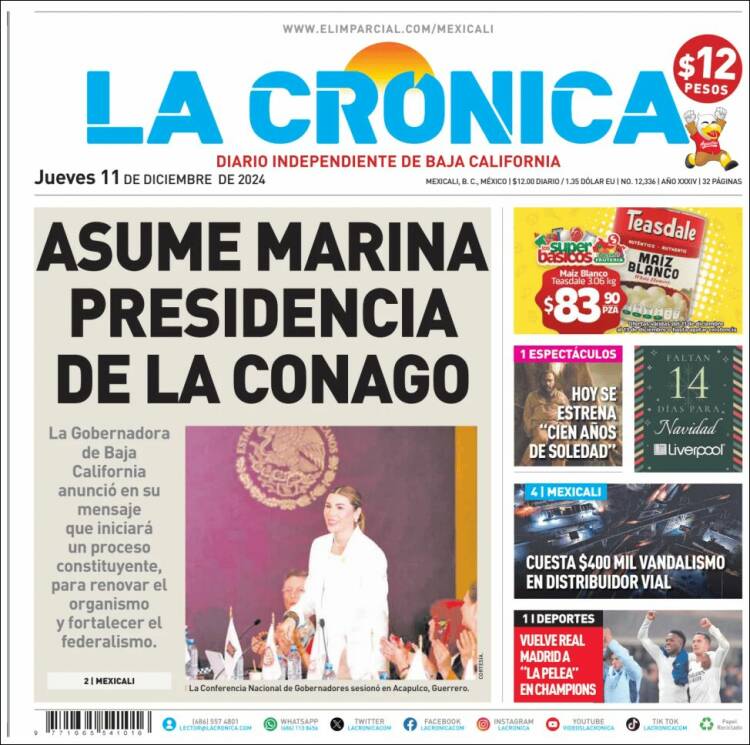 Portada de La Crónica de Baja California (México)